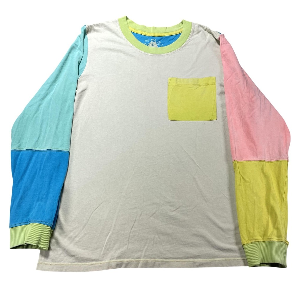 Mokuyobi Shirt Mens Large Multicolor Colorblock Long Sleeve Pocket Cotton Tee
